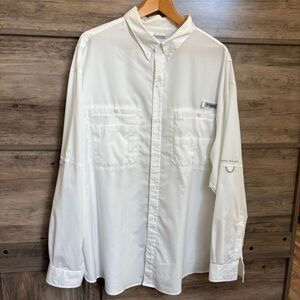 Columbia White Casual Button Down Long Sleeve Fishing Shirt Men’s XXL see INFO